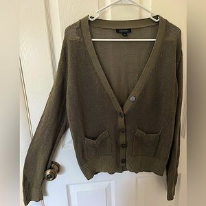 Olive Green Deep V-Neck 5 Button Cardigan w/ Small Front Pockets